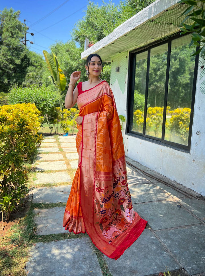 Sunrise Soft Orange Paithani Silk Saree - PAHRAVA