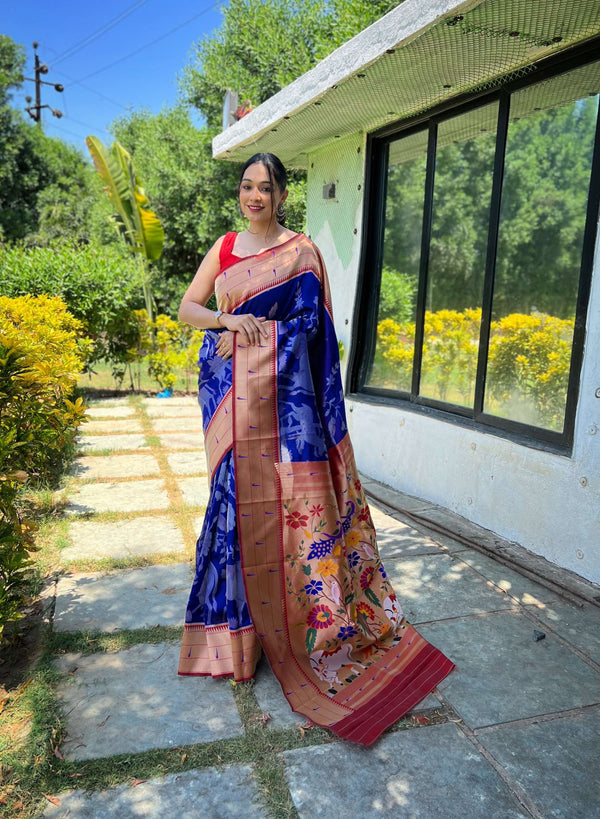 Indigo Soft Blue Paithani Silk Saree - PAHRAVA