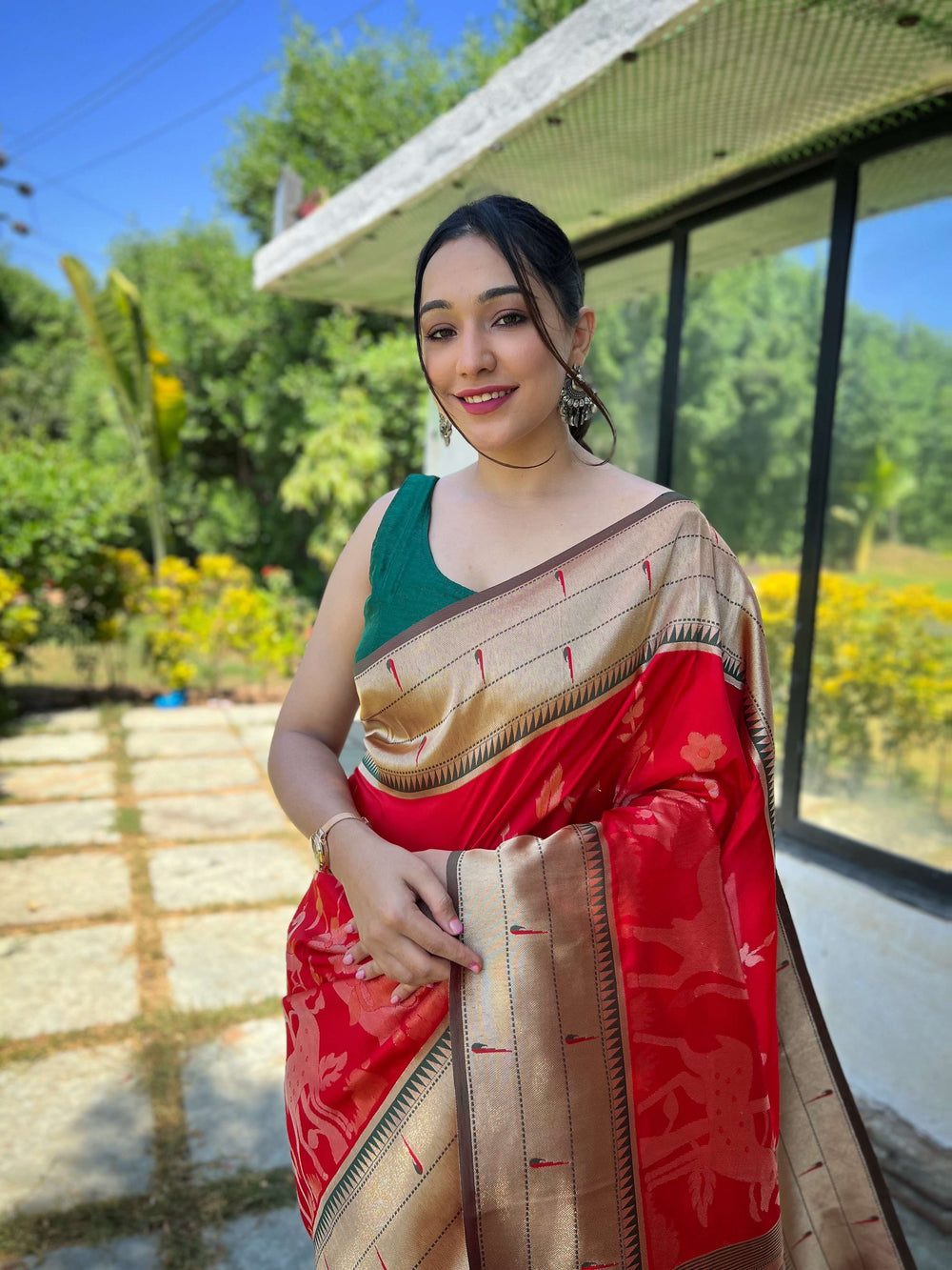 Cadmium Soft Red Paithani Silk Saree - PAHRAVA