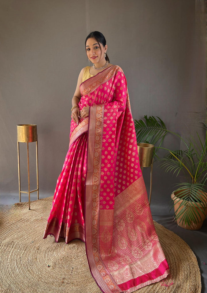 Rani pink rosy soft silk saree - PAHRAVA