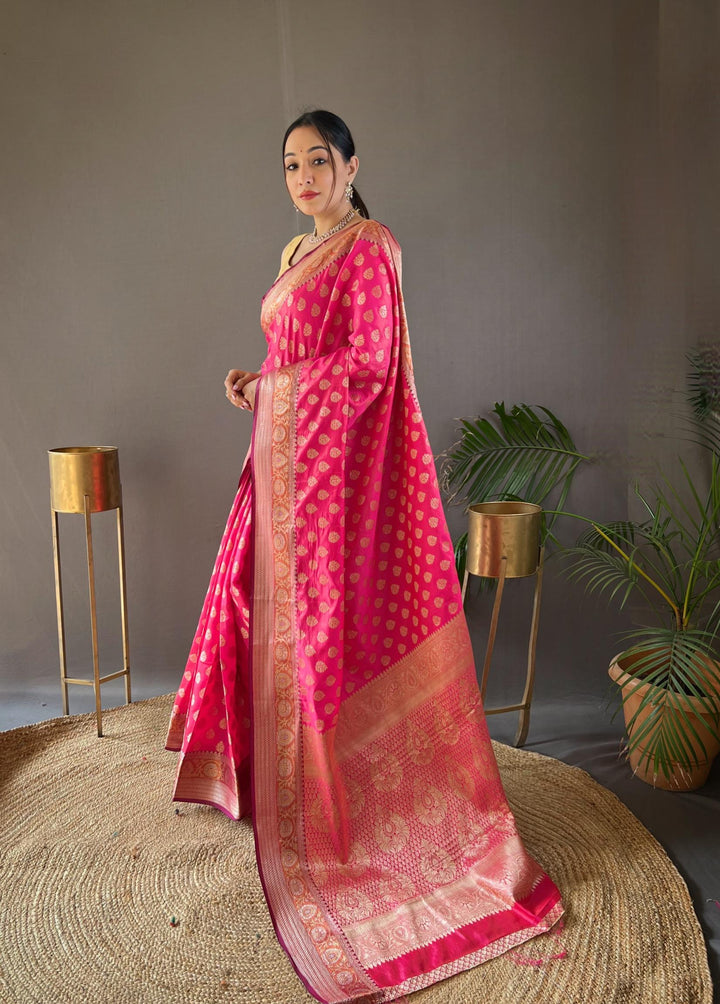 Rani pink rosy soft silk saree - PAHRAVA