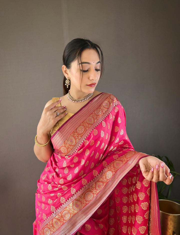 Rani pink rosy soft silk saree - PAHRAVA