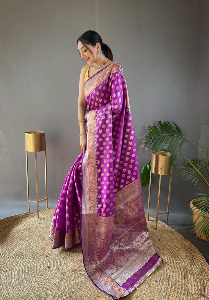 Purple rosy soft silk saree - PAHRAVA