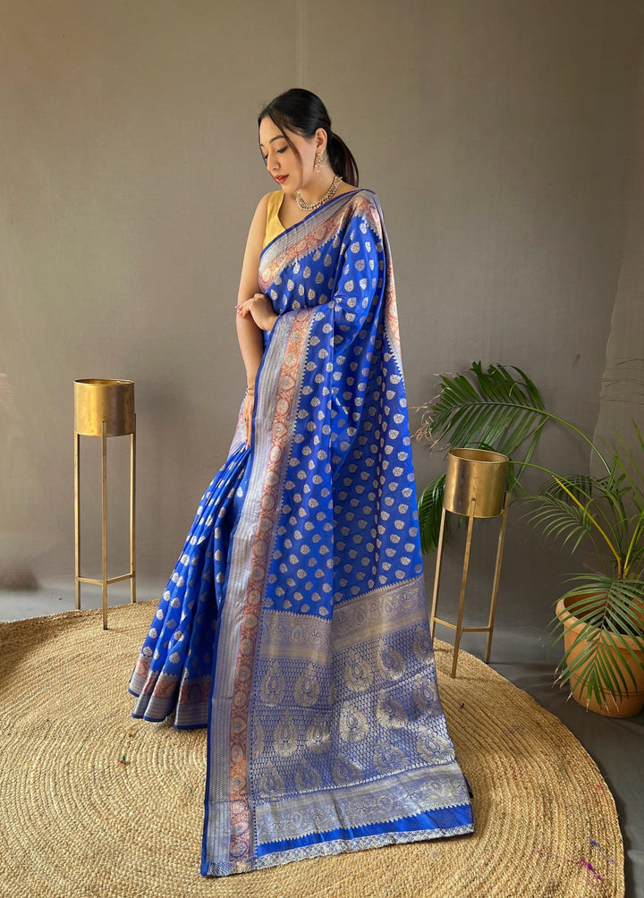 Ink blue rosy soft silk saree - PAHRAVA