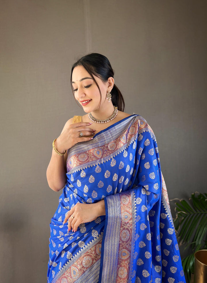 Ink blue rosy soft silk saree - PAHRAVA