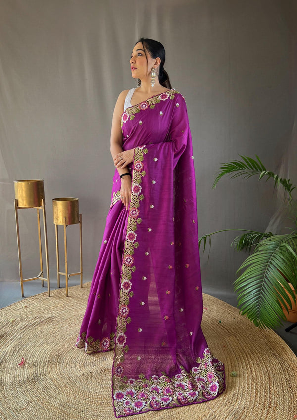 True Purple Pure Tussar Silk Saree - PAHRAVA