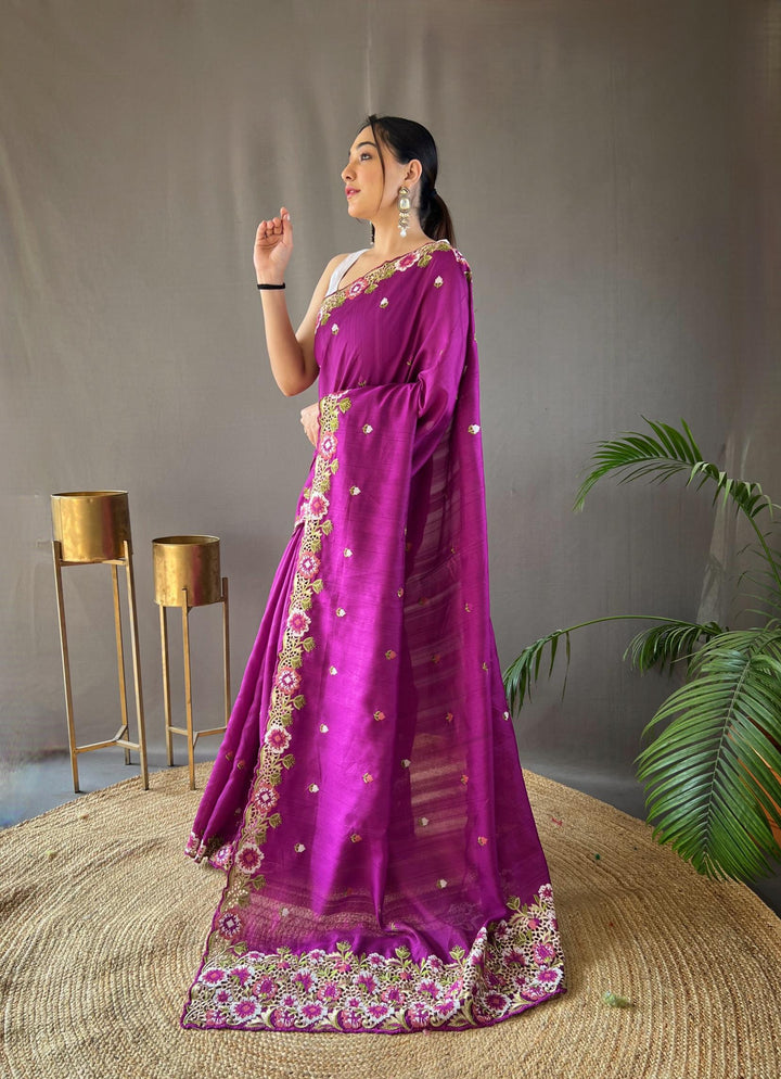 True Purple Pure Tussar Silk Saree - PAHRAVA