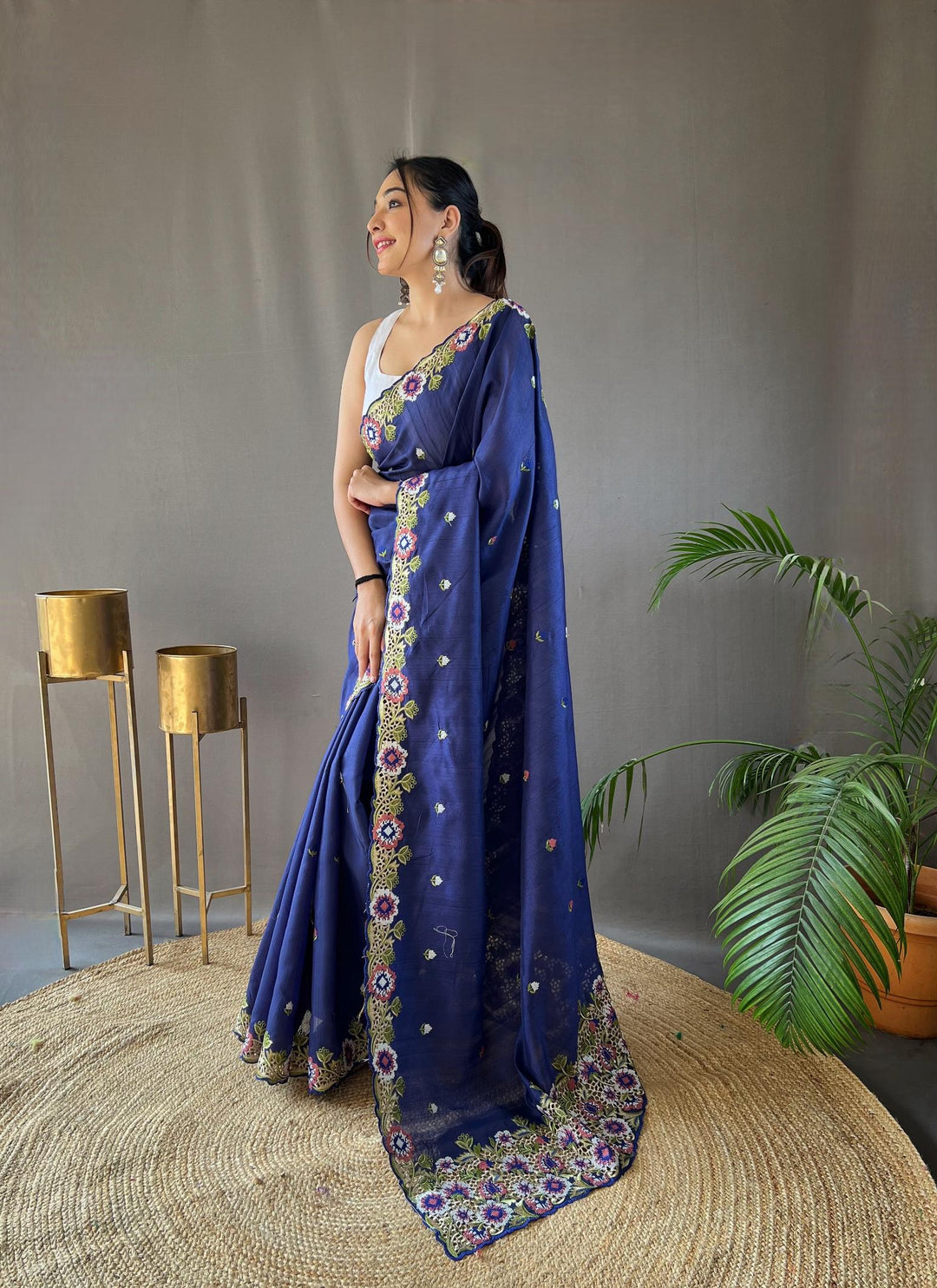 Dark Blue Pure Tussar Silk Saree - PAHRAVA