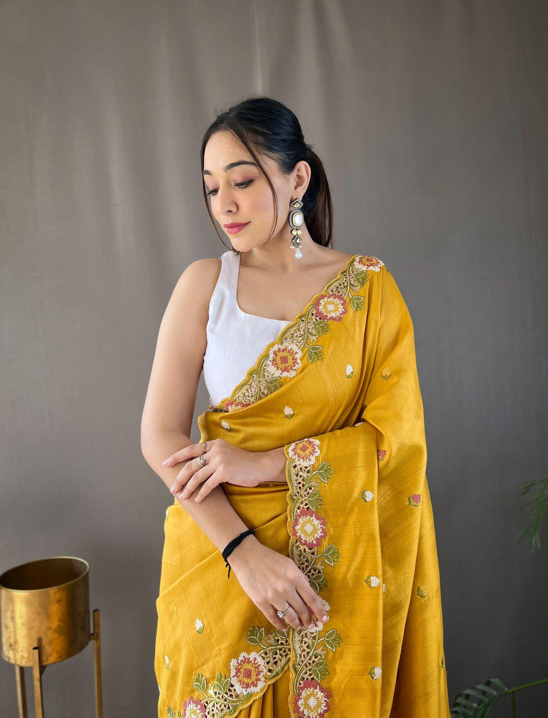 Warm Yellow Pure Tussar Silk Saree - PAHRAVA