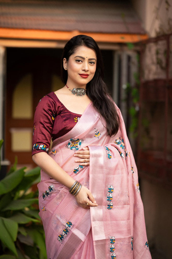 Rose Pink Soft Kota Silk Saree.