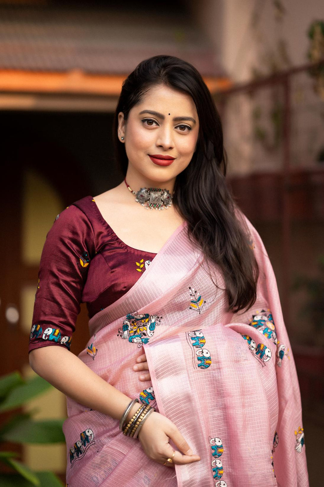 Rose Pink Soft Kota Silk Saree.