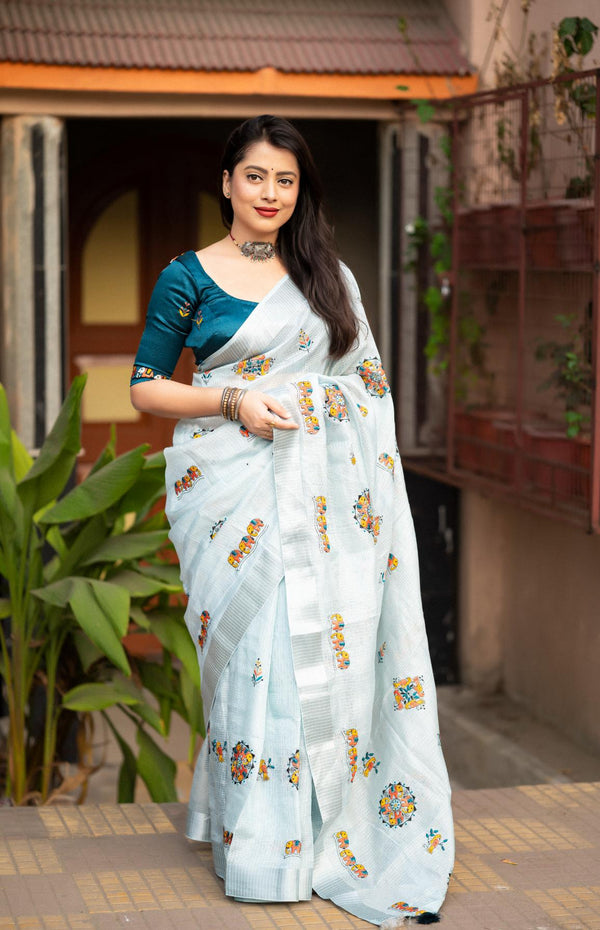 Sky Blue Soft Kota Silk Saree.