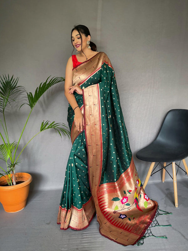 Traditional Green Pure Paithani Silk Saree - PAHRAVA