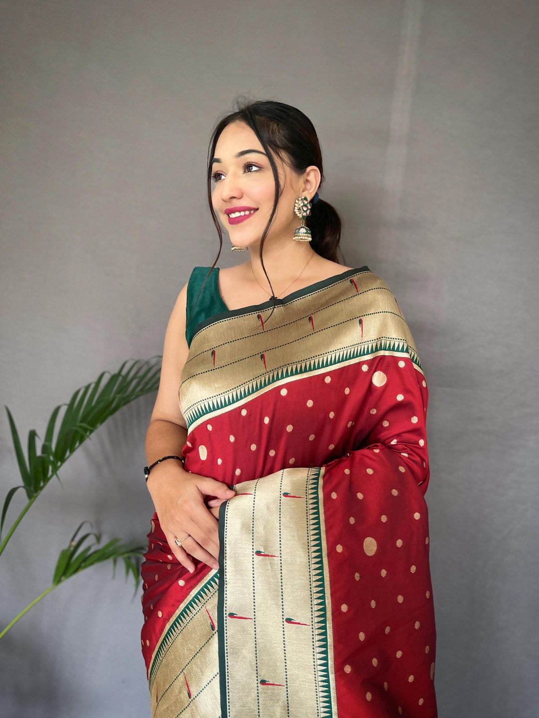 Bold Red Pure Paithani Silk Saree - PAHRAVA