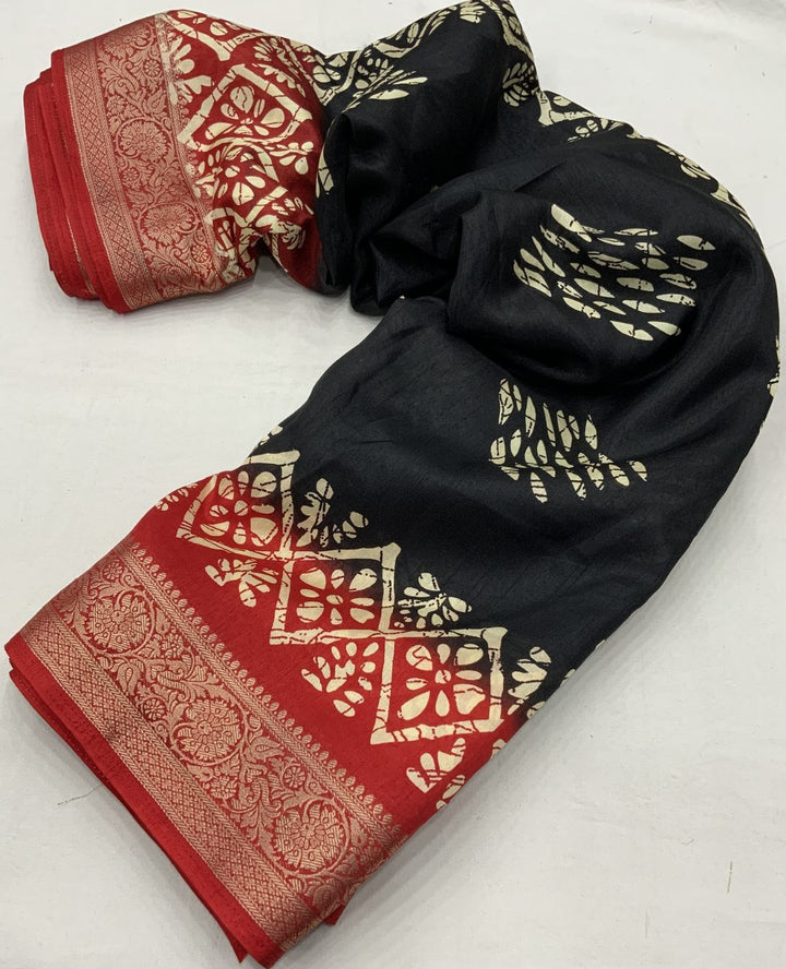 Black And Red soft cotton cape with Jacq Zari woven border saree.