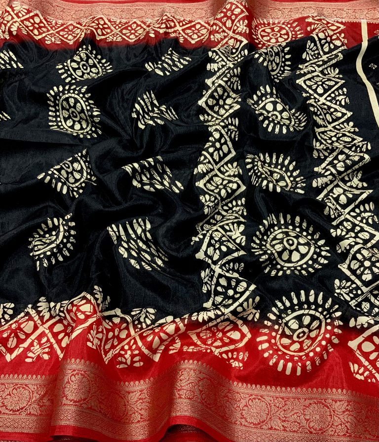 Black And Red soft cotton cape with Jacq Zari woven border saree.