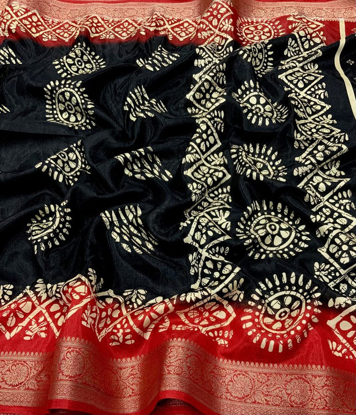 Black And Red soft cotton cape with Jacq Zari woven border saree.