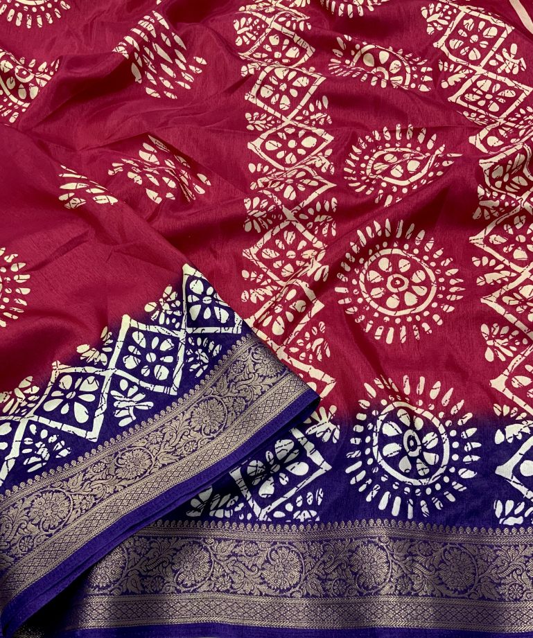 Dark Pink soft cotton cape with Jacq Zari woven border saree.