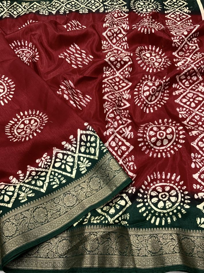 Traditional Red soft cotton cape with Jacq Zari woven border saree.