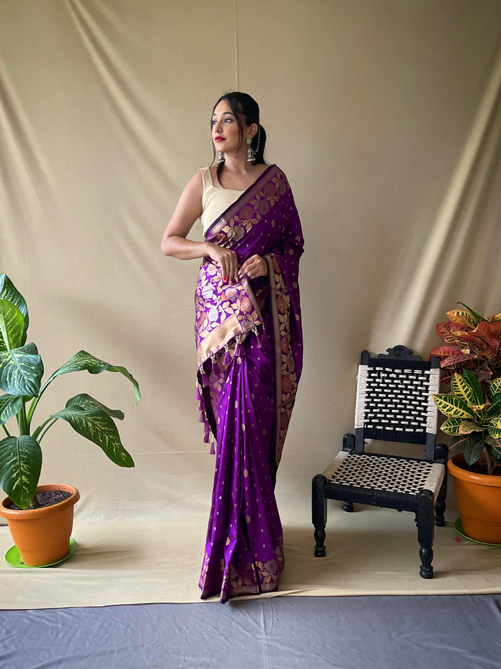 Purple soft silk saree with zari weaving - PAHRAVA