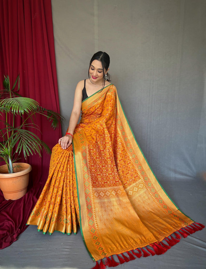 Bright Yellow Patola Weaving Silk Saree - PAHRAVA