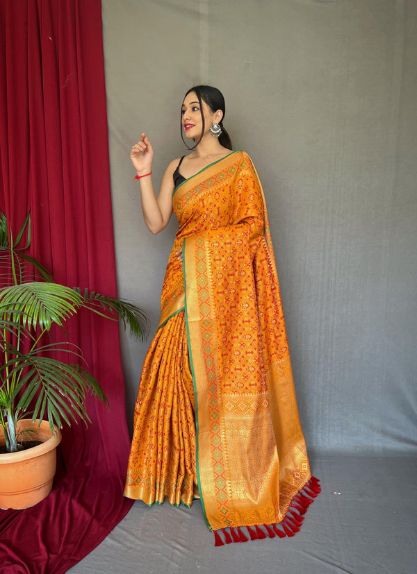 Bright Yellow Patola Weaving Silk Saree - PAHRAVA