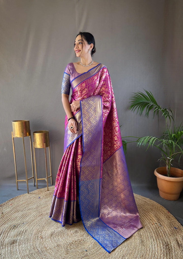 Purple With Dark Blue Border Pattu Silk Saree - PAHRAVA