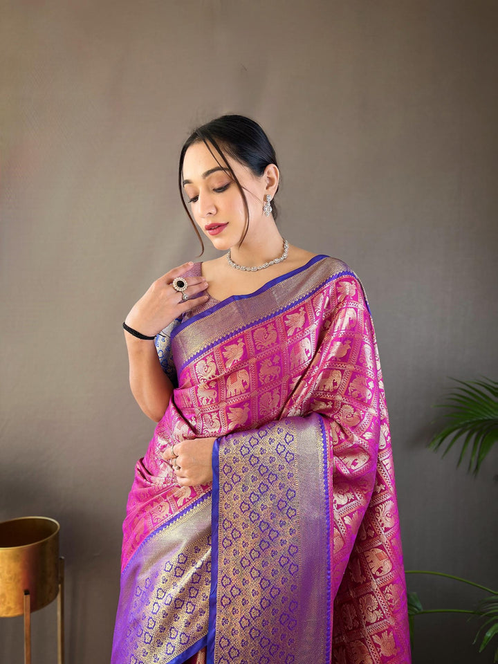 Purple With Dark Blue Border Pattu Silk Saree - PAHRAVA