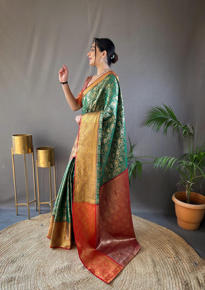 Green With Maroon Border Pattu Silk Saree - PAHRAVA