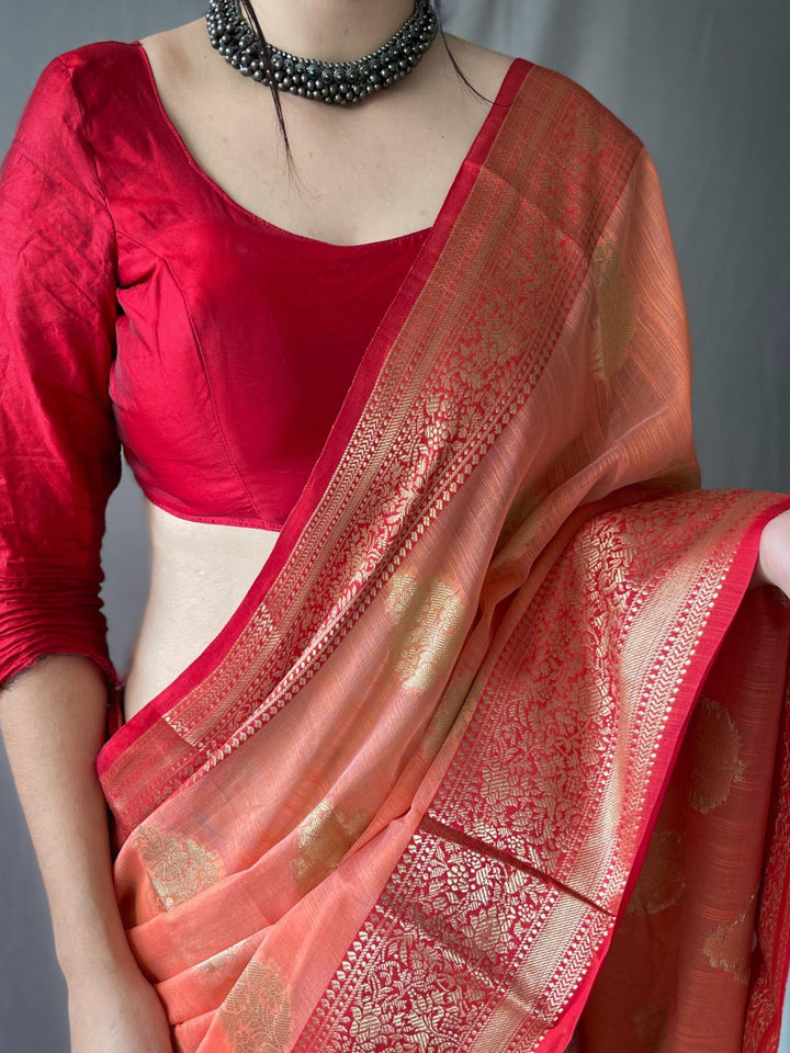 Pale Pink Soft Linen Weaving Sarees - PAHRAVA