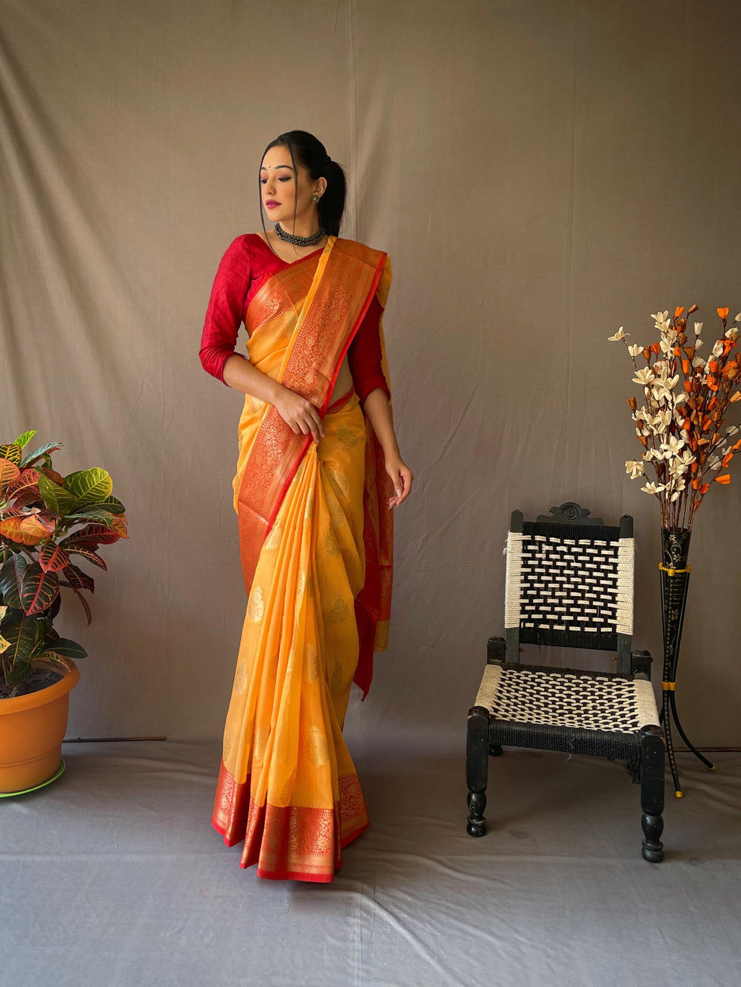 Warm Yellow Soft Linen Weaving Sarees - PAHRAVA