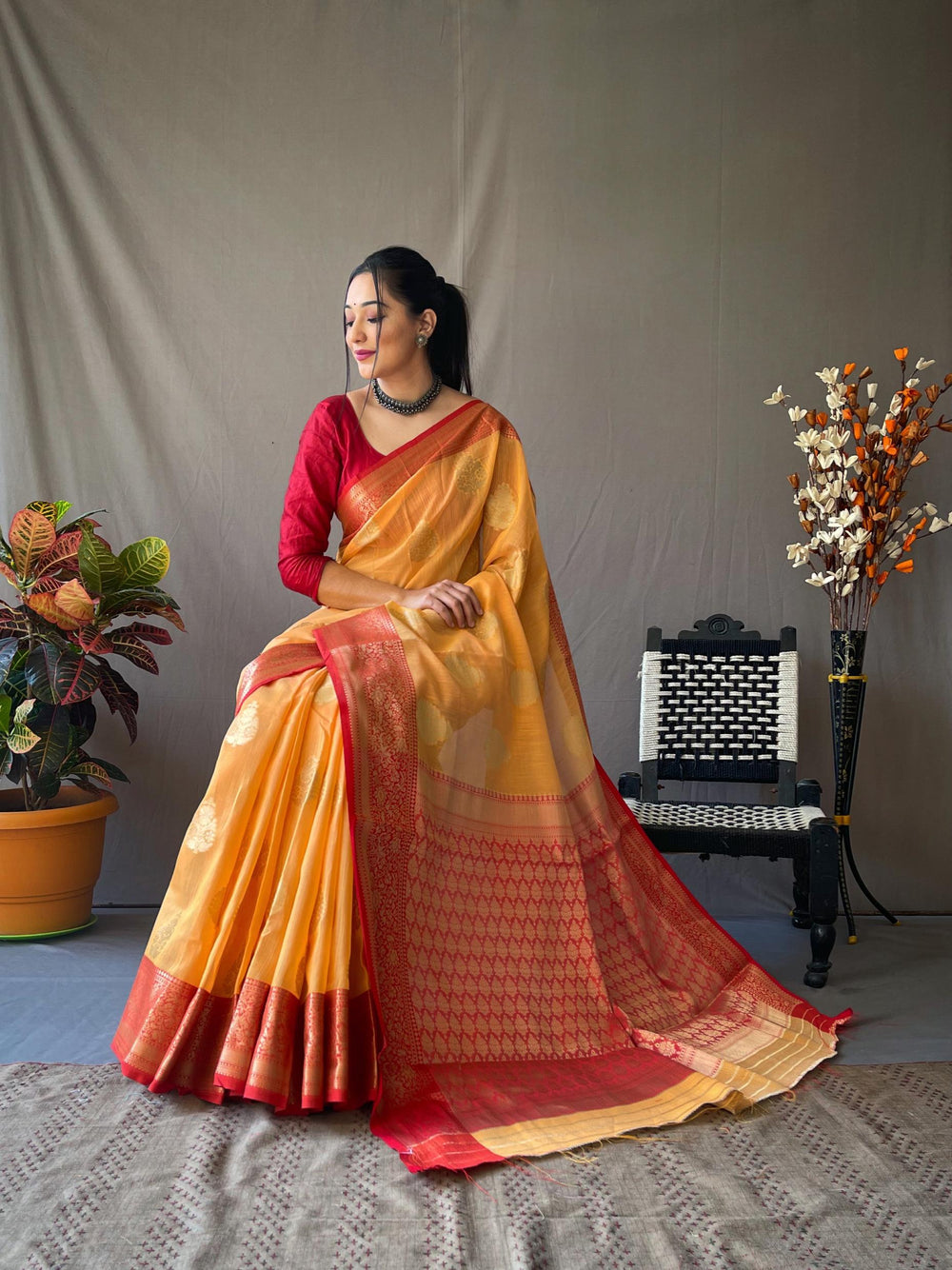 Warm Yellow Soft Linen Weaving Sarees - PAHRAVA