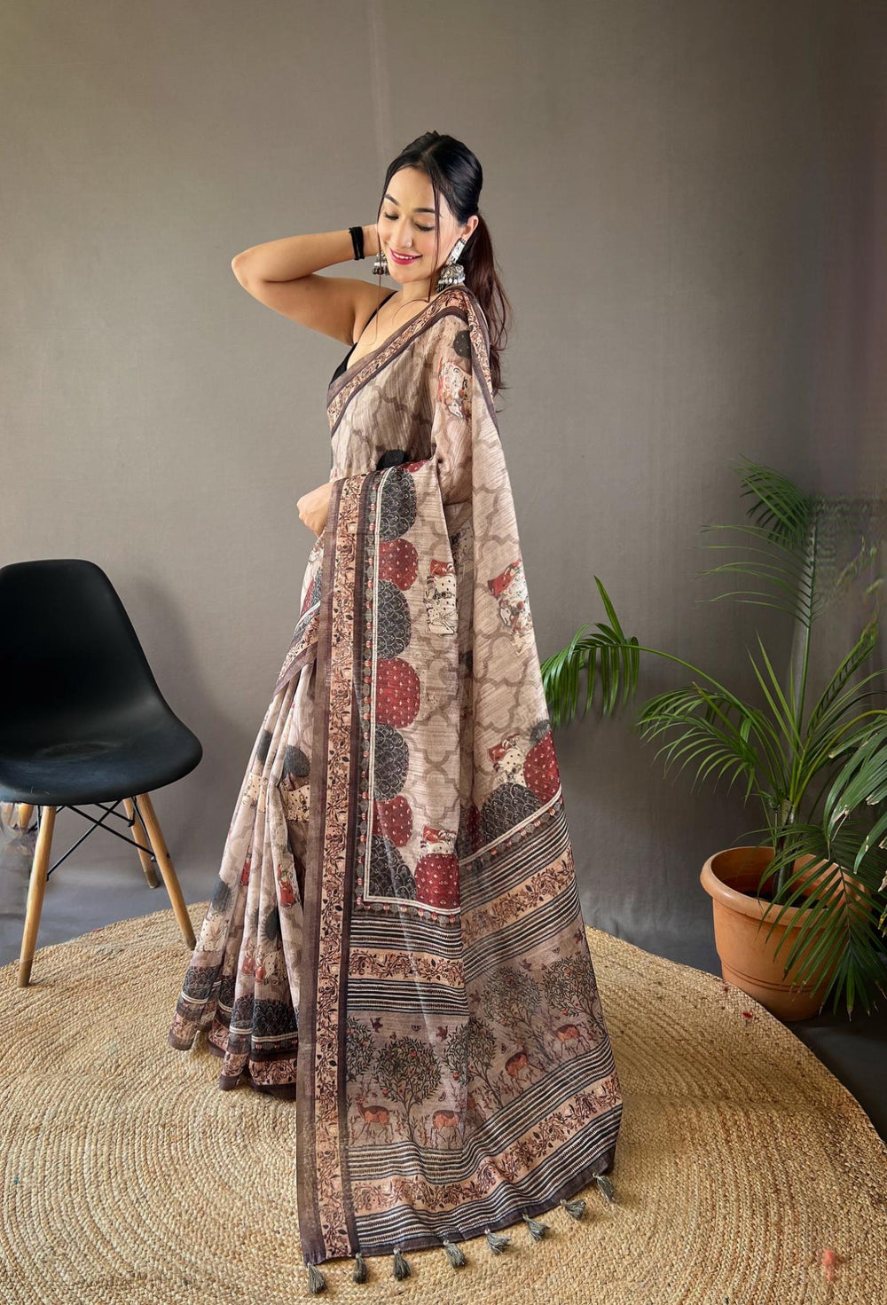 Silver Grey Cotton Tussar Silk Saree - PAHRAVA