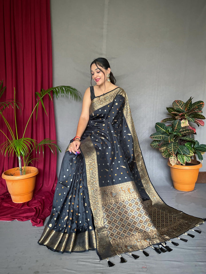 Classy Grey Pure Soft Silk Saree with Triple Zari Weaving - PAHRAVA