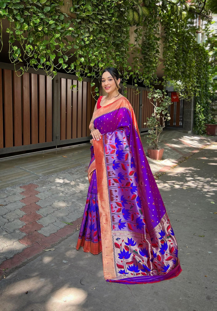 True Purple Pure Banarasi Paithani Silk Saree - PAHRAVA