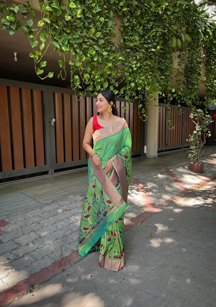 Light Green Pure Banarasi Paithani Silk Saree - PAHRAVA