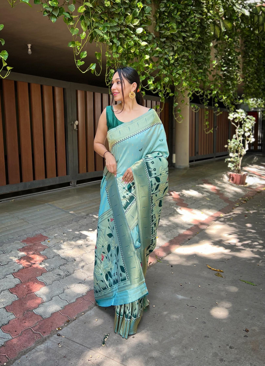 Sky Blue Pure Banarasi Paithani Silk Saree - PAHRAVA