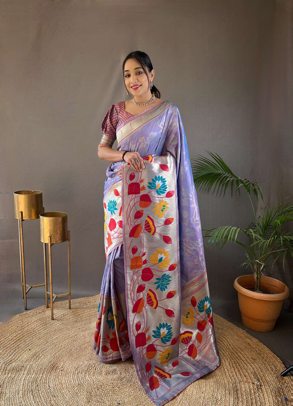 Light Lavender Pure Soft Paithani Silk Saree - PAHRAVA