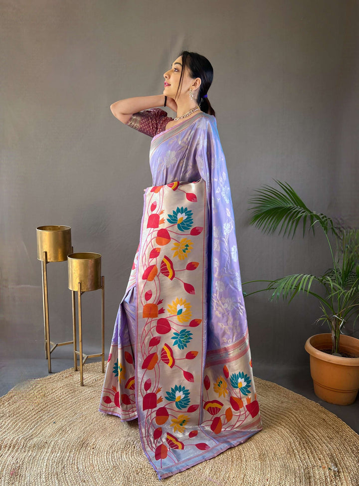 Light Lavender Pure Soft Paithani Silk Saree - PAHRAVA