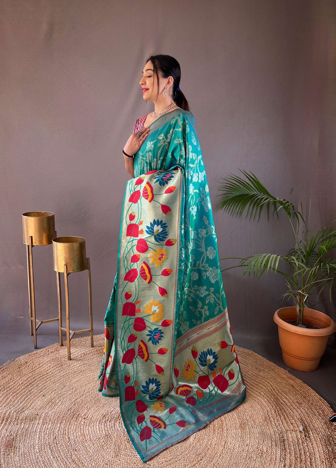 Teal Blue Pure Soft Paithani Silk Saree - PAHRAVA