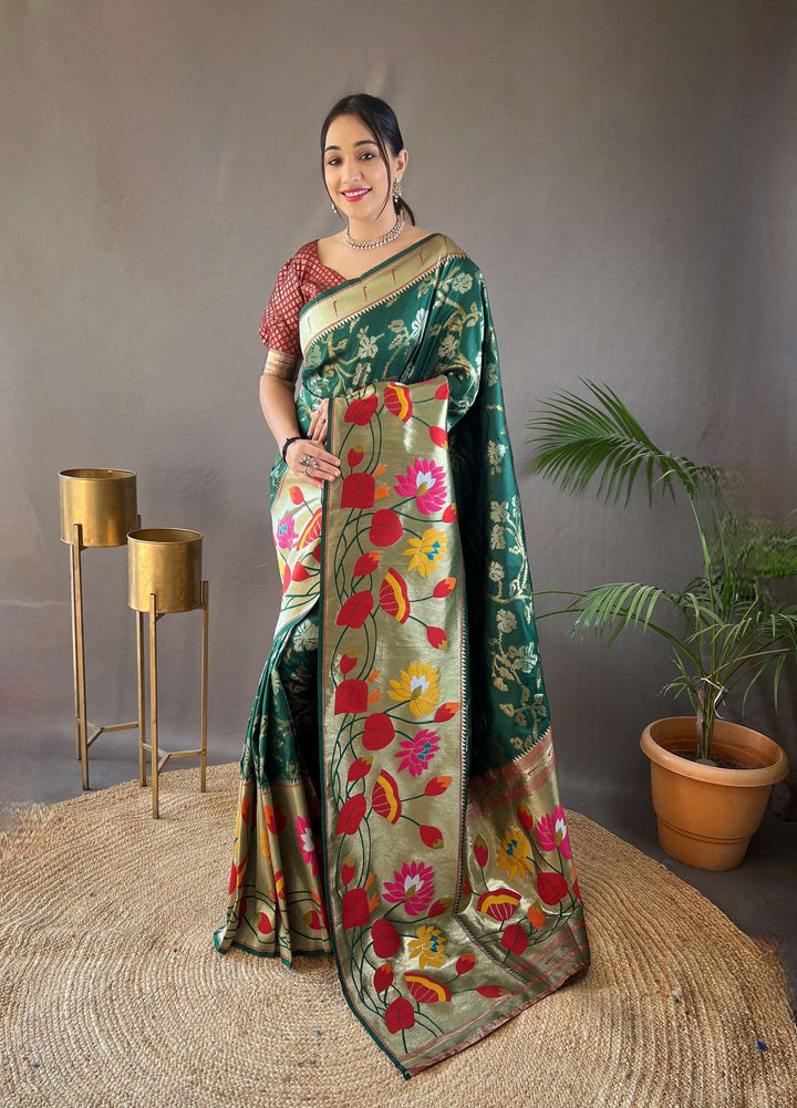 Antique Green Pure Soft Paithani Silk Saree - PAHRAVA