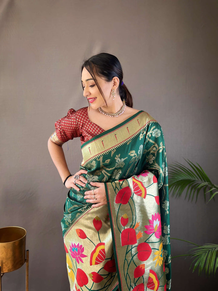 Antique Green Pure Soft Paithani Silk Saree - PAHRAVA