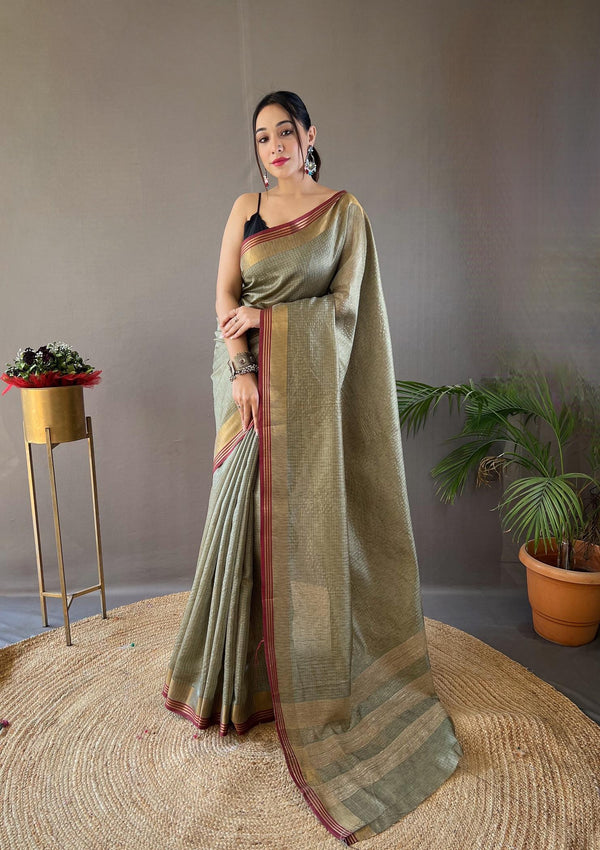 Saphire Grey Soft Silk Sarees with Zari Chex Weaving - PAHRAVA