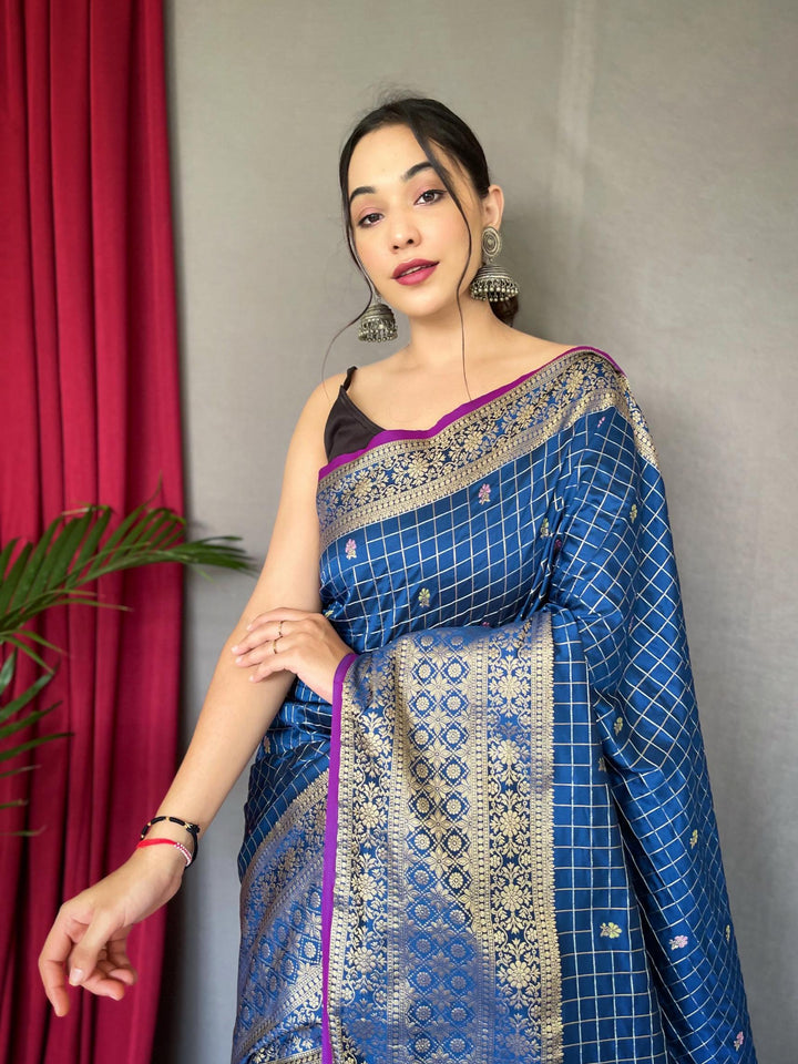 Antique Blue Kanjeevaram Handloom Silk Saree - PAHRAVA