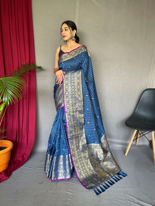 Antique Blue Kanjeevaram Handloom Silk Saree - PAHRAVA