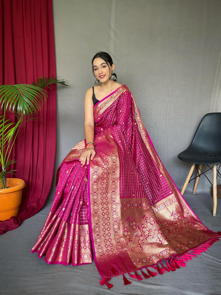 Plum Pink Kanjeevaram Handloom Silk Saree - PAHRAVA