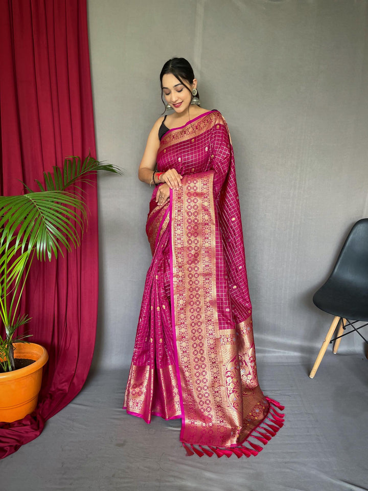 Plum Pink Kanjeevaram Handloom Silk Saree - PAHRAVA