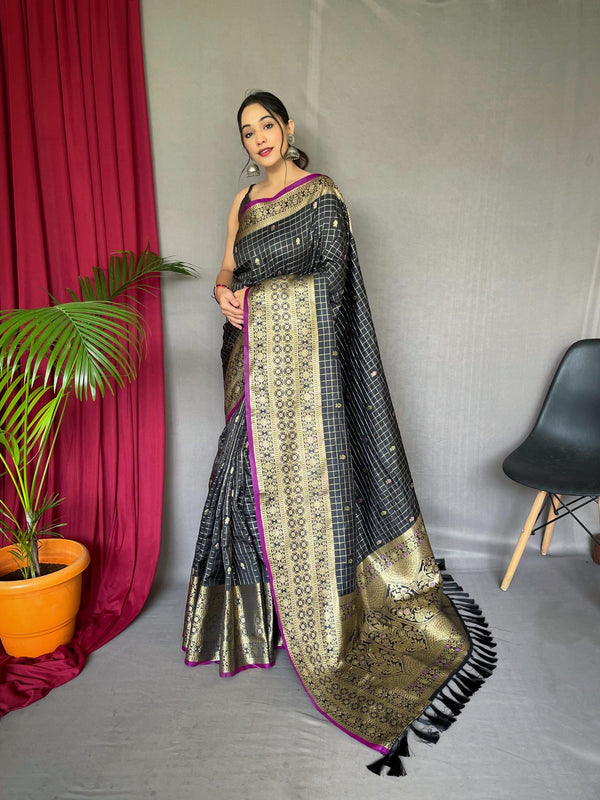 Dark Grey Kanjeevaram Handloom Silk Saree - PAHRAVA