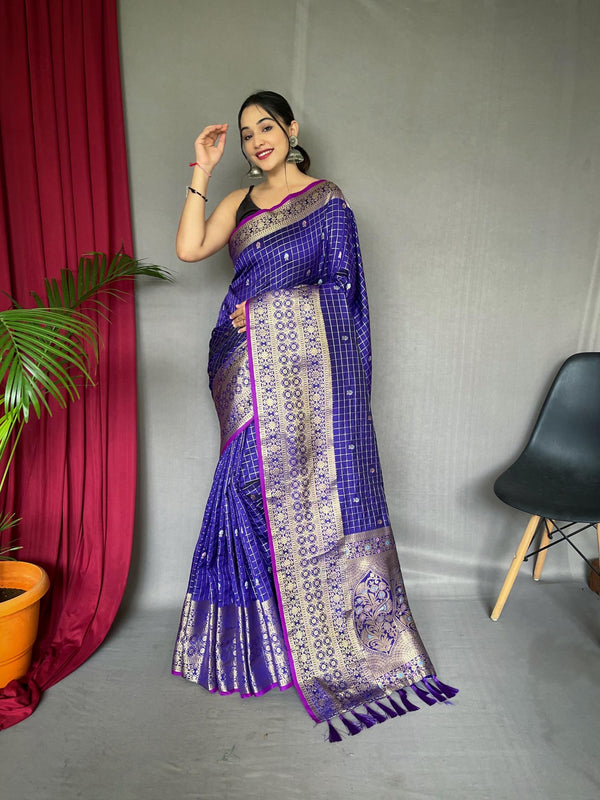 Indigo Blue Kanjeevaram Handloom Silk Saree - PAHRAVA