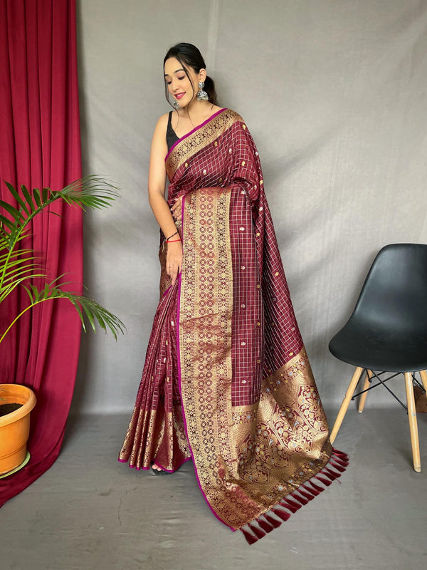 Maroon Kanjeevaram Handloom Silk Saree - PAHRAVA